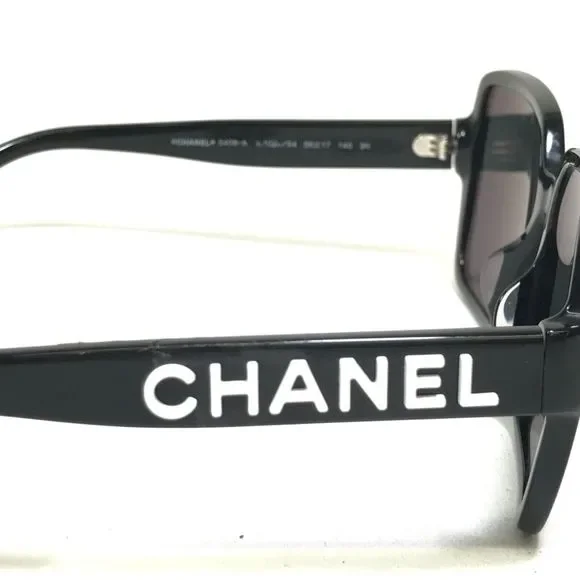 CHANEL Sunglasses 5408-A c.1026/S4 Black White Oversize Square with Black Lenses - Picture 5 of 12